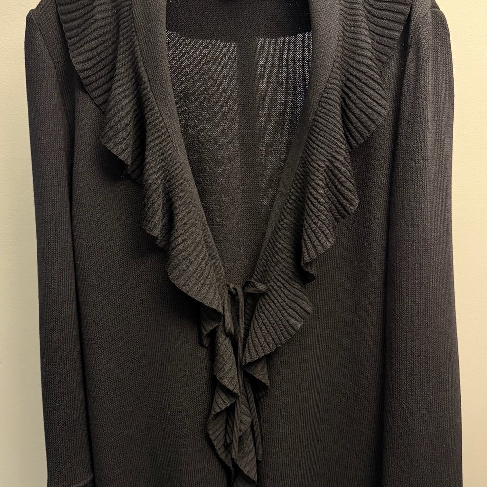 St. John Collection Black Ruffle Sweater Cardigan - Picture 2 of 14